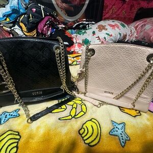 GUESS Black and Blush Pink Shoulder Bags with Chain Detail - bundle of 2